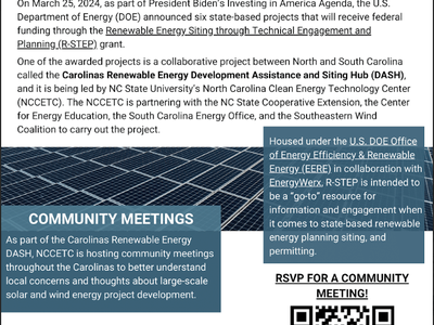 DASH flyer: Carolinas renewable energy hub, community meeting QR