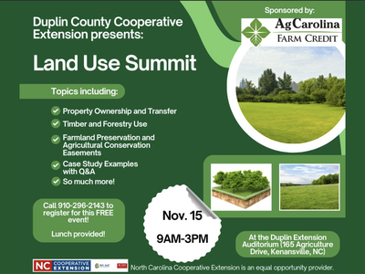 Duplin County Land Use Summit — Nov. 15, 9AM–3PM. Call 910-296-2143 to register.