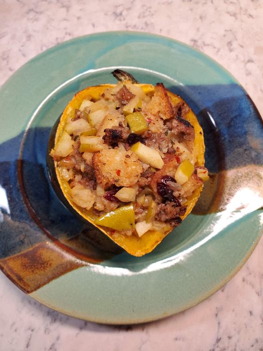 Acorn Squash with Apple and Sausage Stuffing