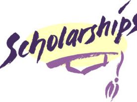 Stylized word "Scholarships" over a yellow oval with a purple graduation cap and tassel