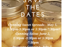 Mason jars of canned fruit with text "Save the Dates" for 2025 food preservation workshops