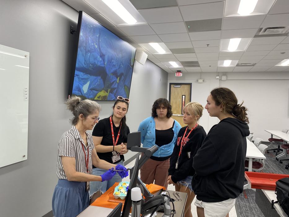group watching vaccination demonstration