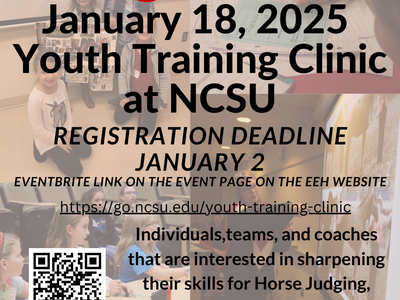 Youth Training Clinic at NCSU, January 18, 2025; registration deadline January 2