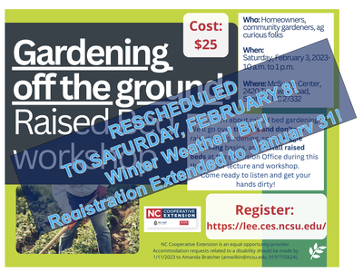 UPDATE RESCHEDULED date for raised bed gardening class
