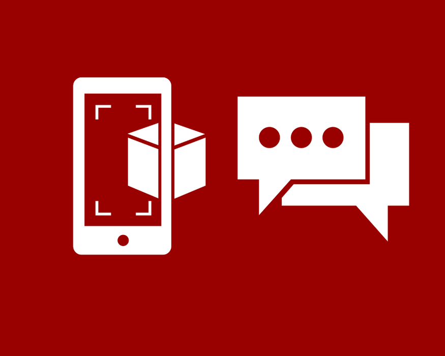 Cell phone showing augmented reality next to a chat box. 
