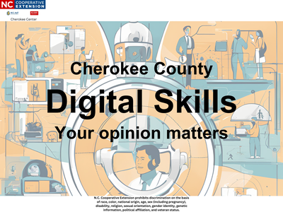 Cherokee County Digital Skills — Your opinion matters; tech-themed poster illustration