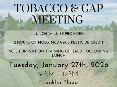 Upper Middle Belt Tobacco & GAP Meeting flyer date, time, location and registration info on a tobacco field background