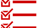 Three red checked boxes with red horizontal lines representing list items