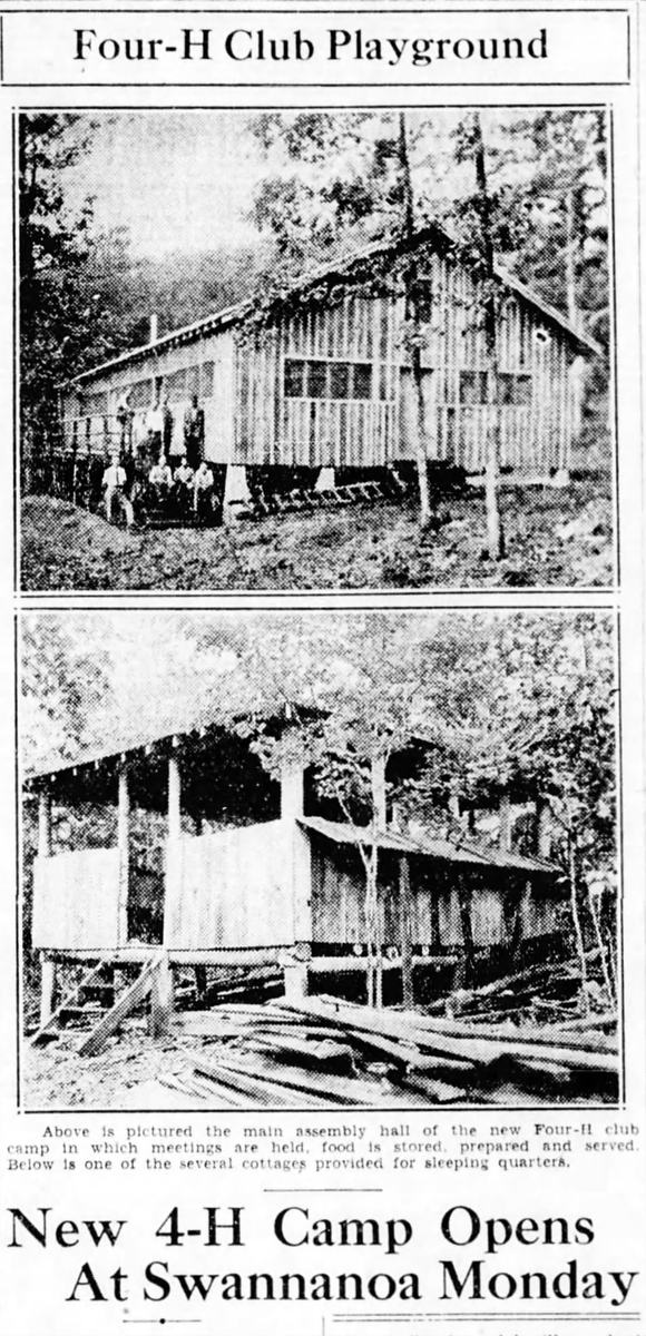 1929 newspaper article photos of the new 4-H Club Campground cabins.