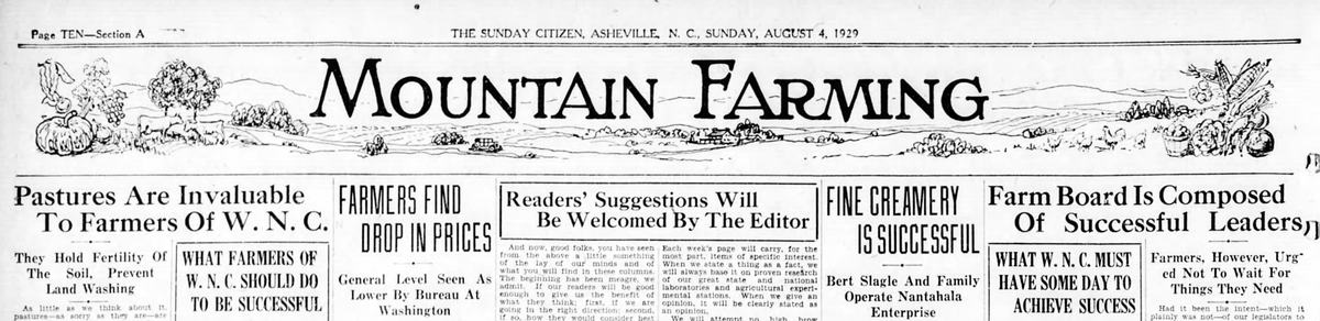 Photo of the new Mountain Farming section of the Asheville newspaper in 1929.