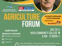 Agriculture Forum poster — Jan 29, Nash Community College, 8 AM–12 NOON; portrait of a man