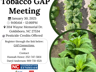 Tobacco GAP Meeting; Jan 30, 2025, 9:00AM–12:00PM; 3114 Wayne Memorial Dr., Goldsboro, NC