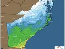 East Coast min temperature forecast map — Tuesday 01/21/2025, color scale in deg F