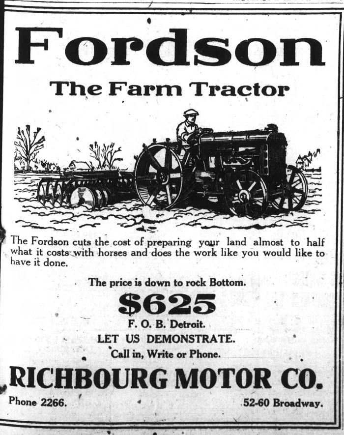 Newspaper Ad of Tractor in 1921