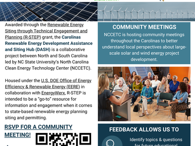 Flyer announcing DASH community meetings for Carolinas renewable energy development