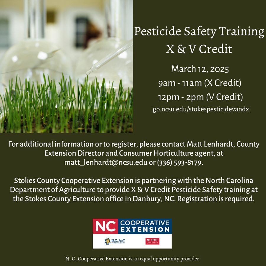 Pesticide Safety Training X & V Credit, March 12, 2025, 9am–11am (X) and 12pm–2pm (V)
