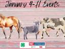January 4-H Events banner with horse, goat, cow and NC Cooperative Extension logo