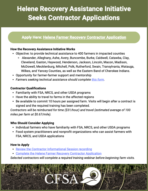 Helene Recovery Assistance Initiative seeks contractor applications; "Apply Here" link