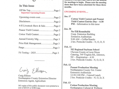 Ag News newsletter Jan 2025 — N.C. Cooperative Extension header and upcoming events list