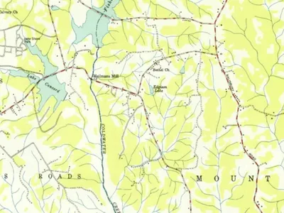 Topographic map showing Concord Lake, Coldwater Creek, Heilmans Mill, Edgason Lake, roads