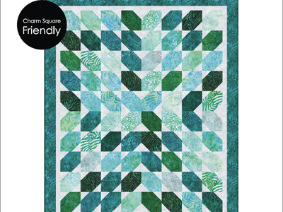 Mini Petals quilt pattern cover with teal/green patchwork; text: MINI PETALS; Charm Square Friendly; Forest Glen; Difficulty: Beginner