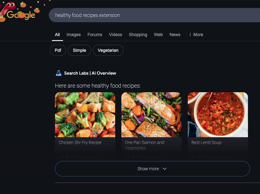 Screen shot of a google search