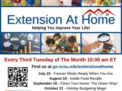 Extension At Home banner: Every Third Tuesday 10:00 am ET; go.ncsu.edu/extensionathome