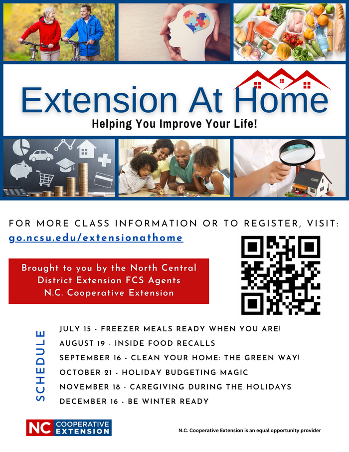 Extension At Home flyer with program title, QR code, schedule and registration link
