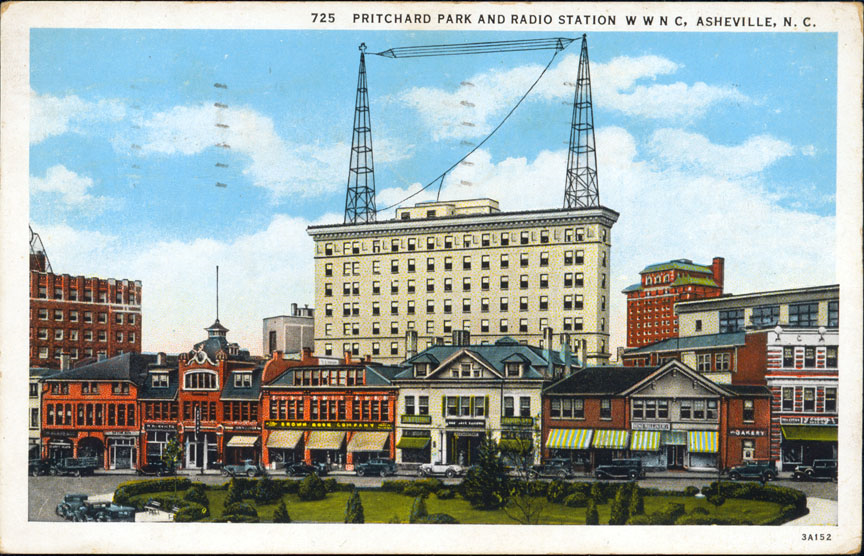 1942 Color Postcard of WWNC Radio Station in Downtown Asheville, NC. 