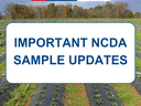 Field with mulched crop rows and sign: "IMPORTANT NCDA SAMPLE UPDATES" with NC Cooperative Extension logo
