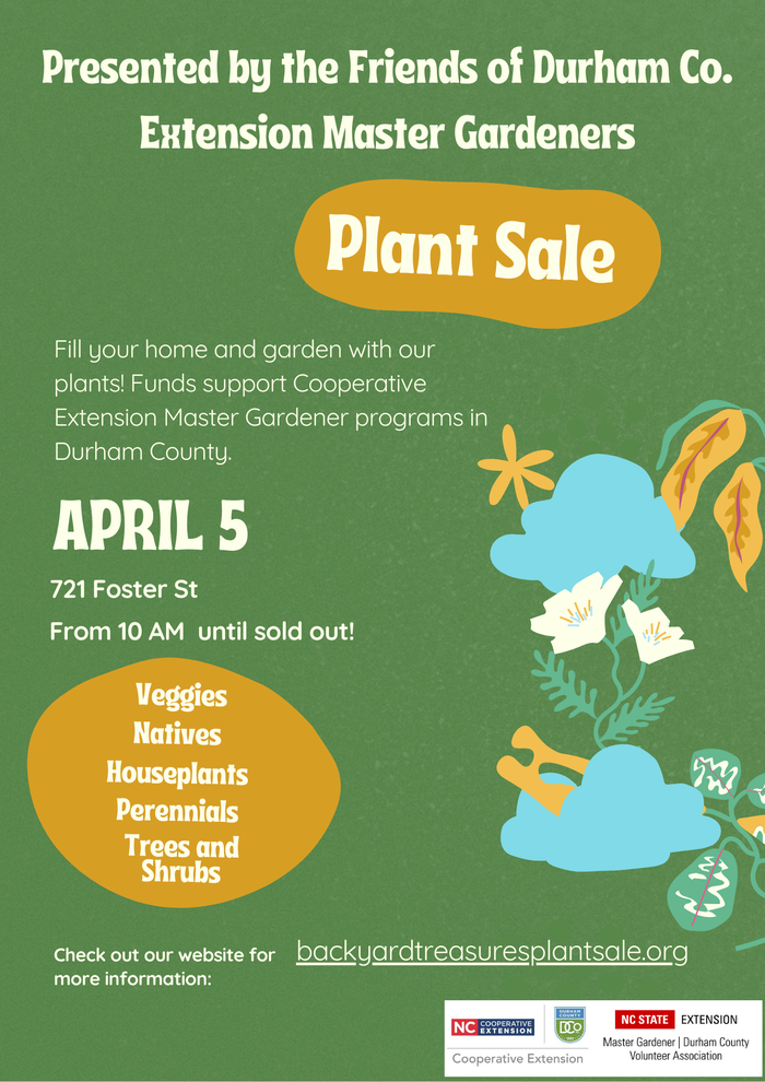 Plant Sale — April 5, 721 Foster St, from 10 AM until sold out; backyardtreasuresplantsale.org