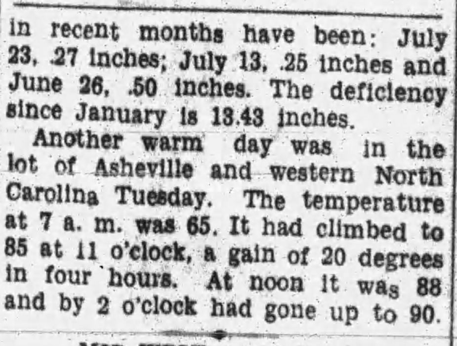 Newspaper article about worst drought in Asheville in 1930.