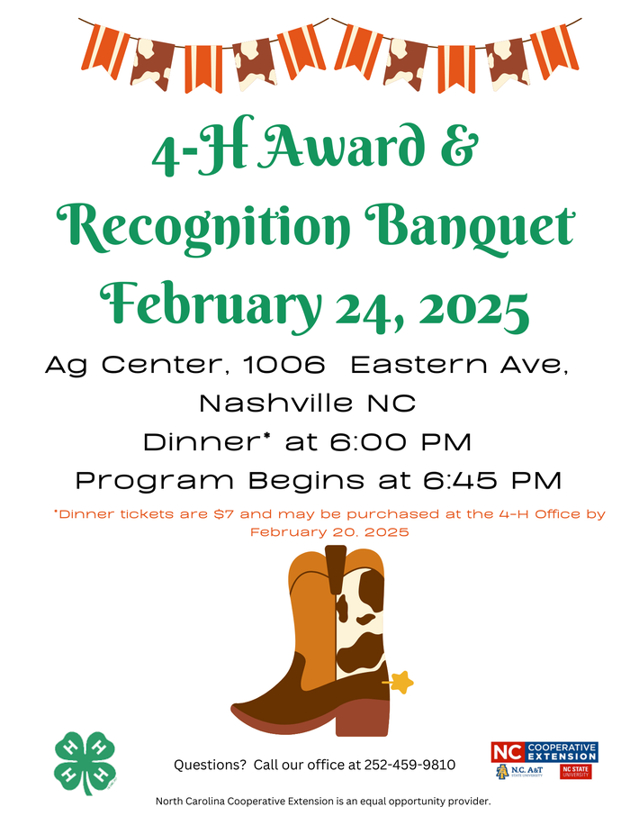 4-H Award & Recognition Banquet — February 24, 2025; Ag Center Nashville; Dinner 6:00 PM