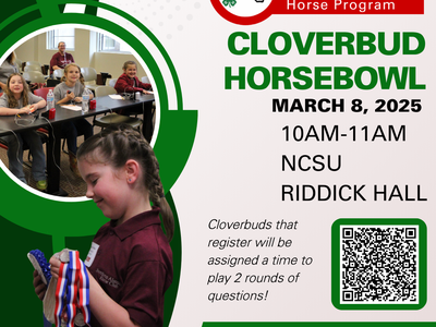 CLOVERBUD HORSEBOWL — March 8, 2025, 10AM–11AM, NCSU Riddick Hall (NC State 4-H Horse Program)