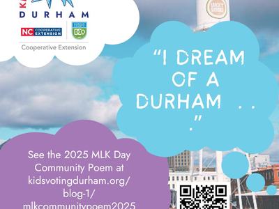 Graphic that say "I Dream of A Durham" with link to read poem at kidsvotingdurham.org