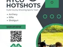 HYCO HOTSHOTS flyer: Hyde County Shooting Sports Team — Archery, Rifle, Shotgun; youths aim rifle.