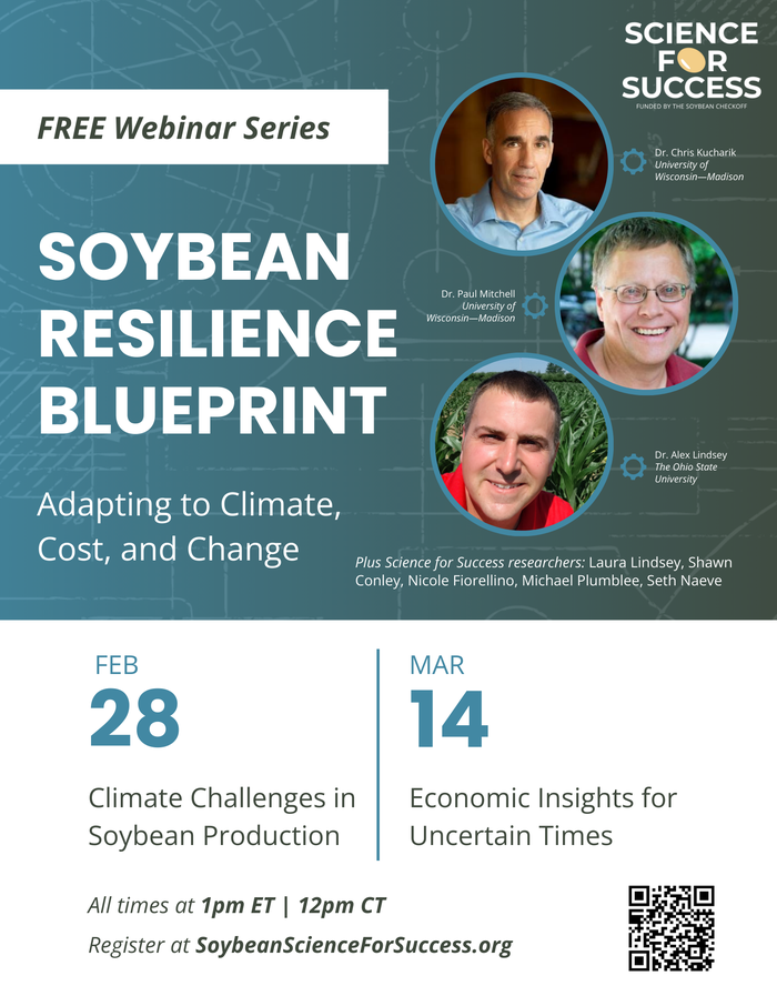 FREE Webinar Series: Soybean Resilience Blueprint — Feb 28 Climate Challenges; Mar 14 Economic Insights