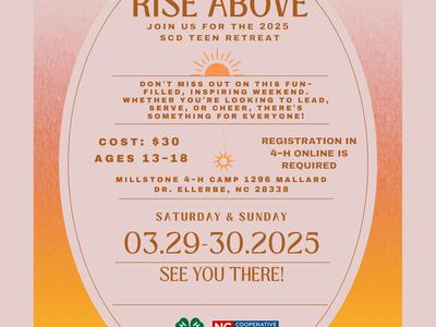 Flier for Teen Retreat. $30 per person for Montgomery County 4-H'ers March 29-30