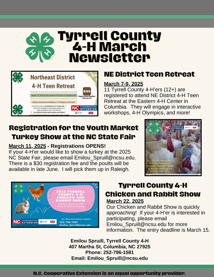 March's Tyrrell County 4-H Newsletter