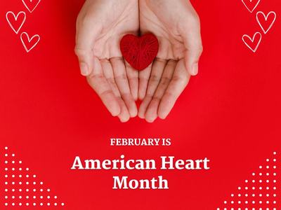 hands holding a small red heart crafted from yarn on a red background