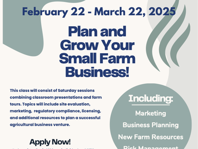Flyer with announcement of information for a series of classes offered to aid participants in development of a business plan for small farms or agribusiness.