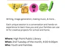 Art & AI Flyer with colorful graphic images of art symbols