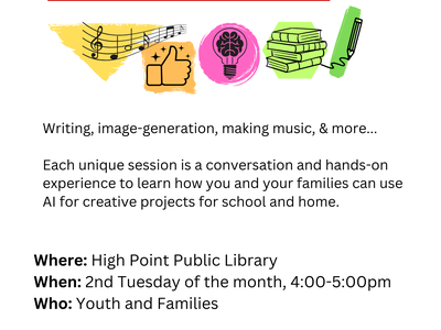 Art & AI Flyer with colorful graphic images of art symbols