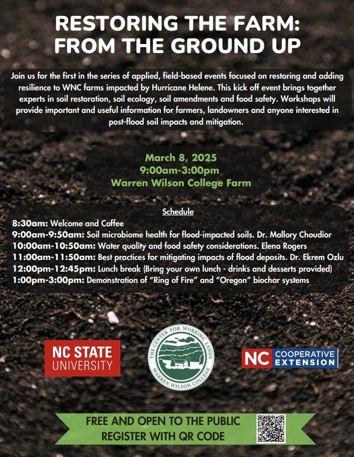Digital Flyer for Soil Remediation Workshop titled "Restoring the Farm: From the Ground Up"