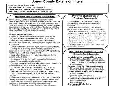 Jones County Extension Intern flyer — NC Cooperative Extension job description