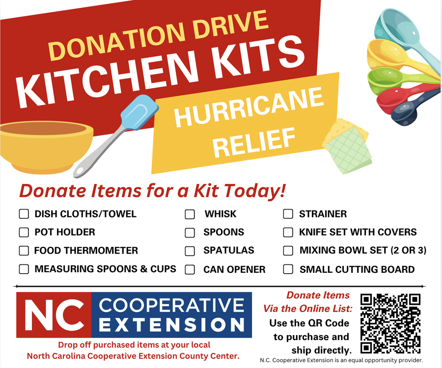 Donation Drive — Kitchen Kits for Hurricane Relief; NC Cooperative Extension