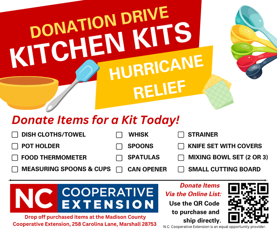Donation Drive: Kitchen Kits for Hurricane Relief — checklist and NC Cooperative Extension