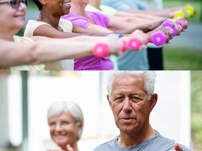 Older adults using weights in strength training program