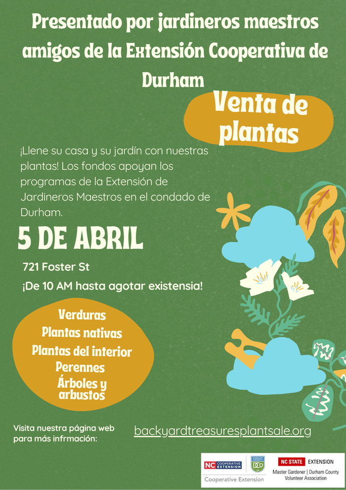 Venta de plantas - 5 de abril, 721 Foster St, 10 AM, backyardtreasuresplantsale.org