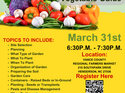 Planting: A Spring Vegetable Guide — March 31, 6:30–7:30 PM, Vance County Farmers Market